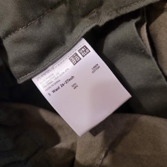 Uniqlo High-waist Wide-Leg Mobster Flatter Linen Cotton Army Green Pants S 26-27 - Picture 4 of 9